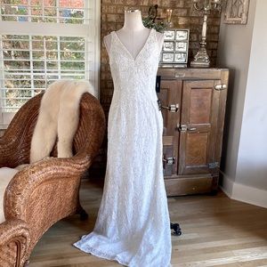LULU'S GLEAM AND GLAM WHITE LACE MAXI DRESS WEDDING BRIDAL SMALL ** NEW #23478